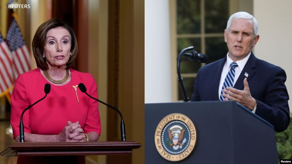 Pence y Pelosi Pence y Pelosi difieren sobre kits de pruebas, concuerdan en fondos para pequeñas empresas